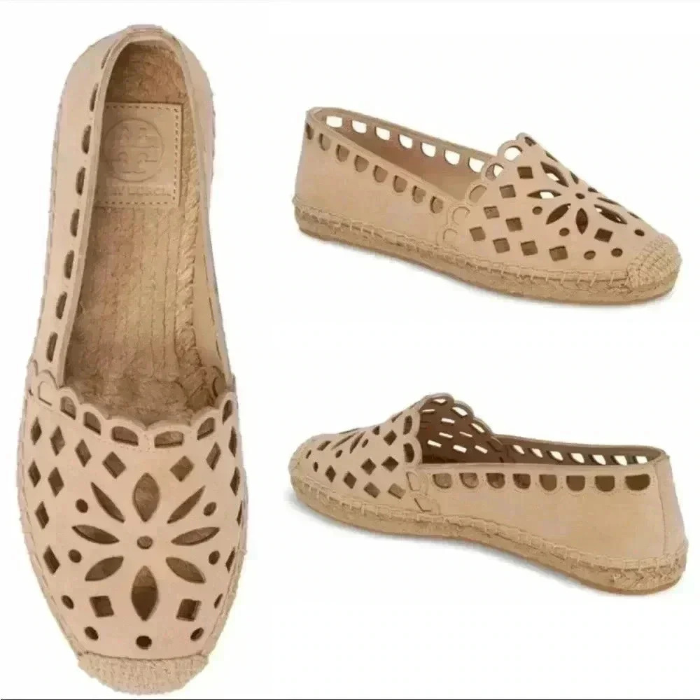 Tory Burch May Flat Flower Cut Out Espadrille Sandals Cap Toe Sz 7